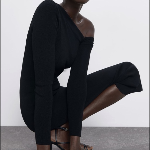 ZARA 2020 tailored knitted fitted black dress - Picture 8 of 11